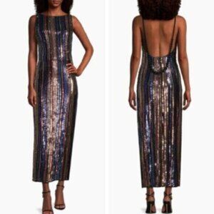 NWOT One33 Social Sequined Stripe Backless Midi Dress